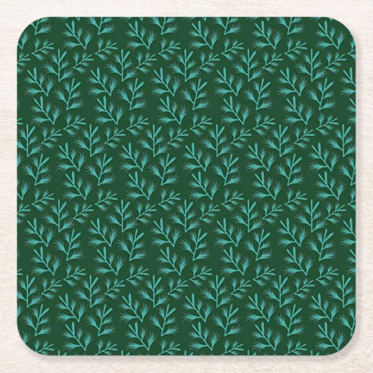 Dark Green Background with Teal Botanical Leaves Kartonnen Onderzetters (Voorkant)
