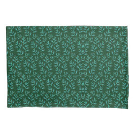  Dark Green Background with Teal Botanical Leaves Kussensloop