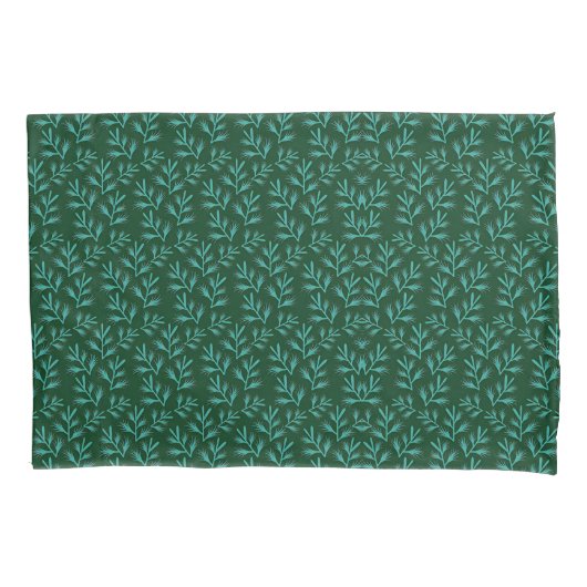 Dark Green Background with Teal Botanical Leaves Kussensloop (Voorkant-Links)
