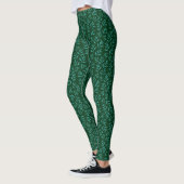 Dark Green Background with Teal Botanical Leaves Leggings (Links)