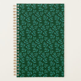  Dark Green Background with Teal Botanical Leaves Planner