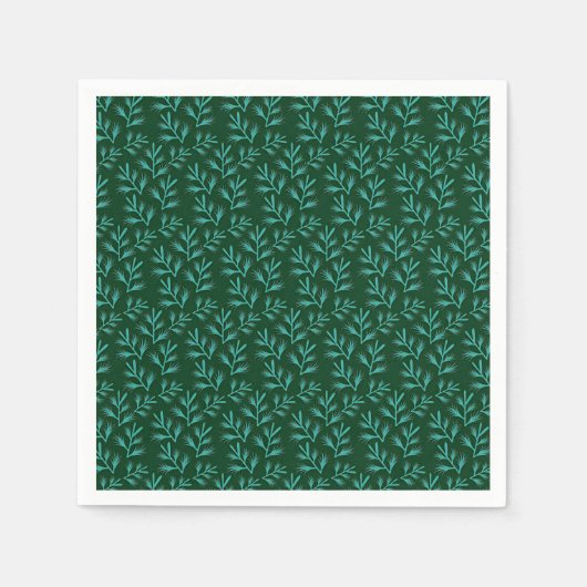 Dark Green Background with Teal Botanical Leaves Servet (Voorkant)