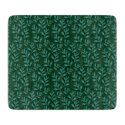 Dark Green Background with Teal Botanical Leaves Snijplank (Voorkant)