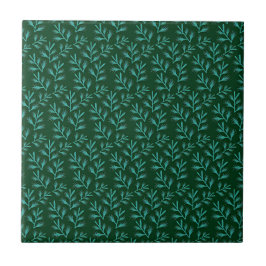  Dark Green Background with Teal Botanical Leaves Tegeltje