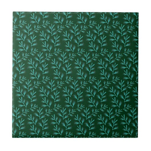 Dark Green Background with Teal Botanical Leaves Tegeltje (Voorkant)