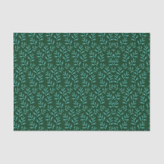 Dark Green Background with Teal Botanical Leaves Tissuepapier (Voorkant)