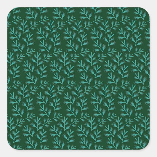 Dark Green Background with Teal Botanical Leaves Vierkante Sticker (Voorkant)