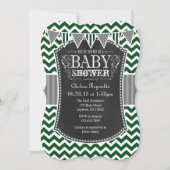 Dark Green Chalkboard Chevron Baby shower Invite Kaart (Voorkant)