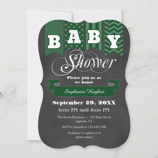 Dark Green Chalkboard Flag Baby shower Invite Kaart (Voorkant)