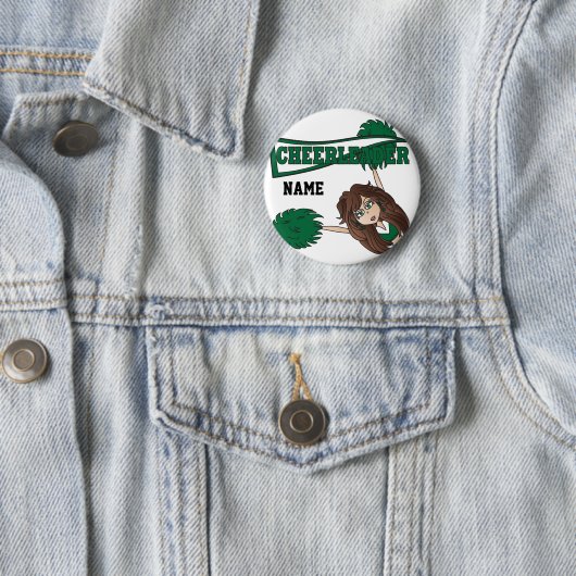 Dark Green Cheerleader Girl personaliseren Ronde Button 5,7 Cm (In situ)