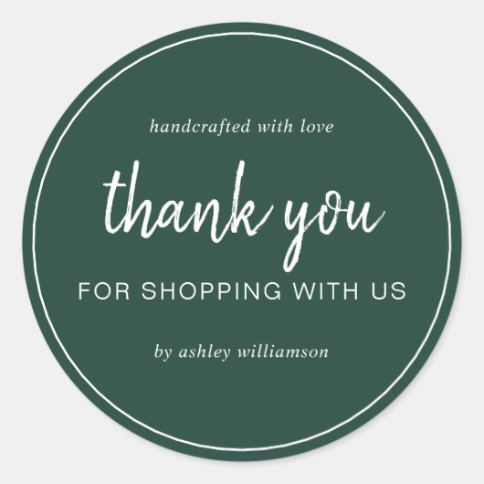 Dark Green Chic Script Thank You For Shopping Ronde Sticker (Voorkant)