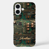 Dark Green Circuit Board Pattern Custom Case-Mate iPhone Case (Achterkant)