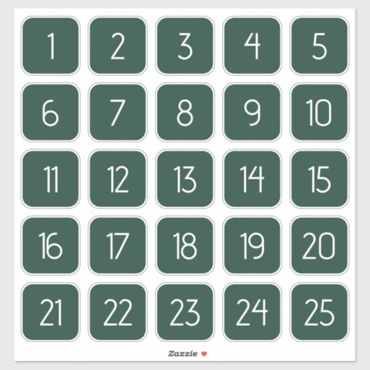 Dark Green Customizable Square Number Stickers (Vel)