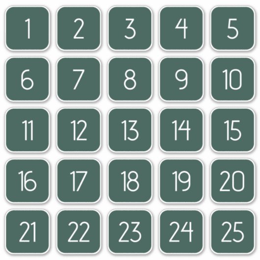 Dark Green Customizable Square Number Stickers  (Voorkant)