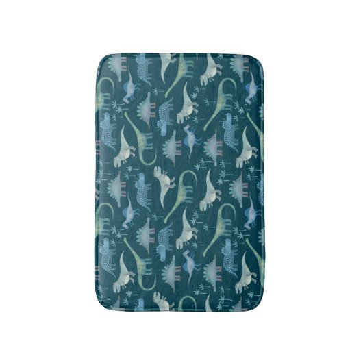 Dark Green Cute Dinosaur Pattern Badmat (Voorkant Verticaal)
