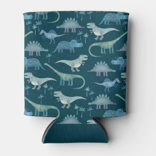 Dark Green Cute Dinosaur Pattern Blikjeskoeler (Voorkant)