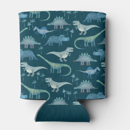 Dark Green Cute Dinosaur Pattern Blikjeskoeler (Achterkant)