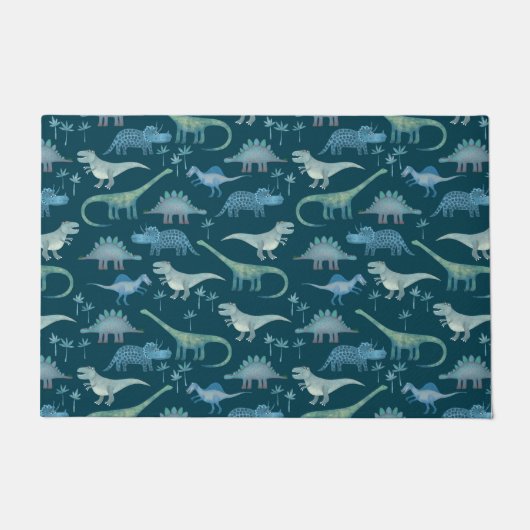 Dark Green Cute Dinosaur Pattern Deurmat (Voorkant)
