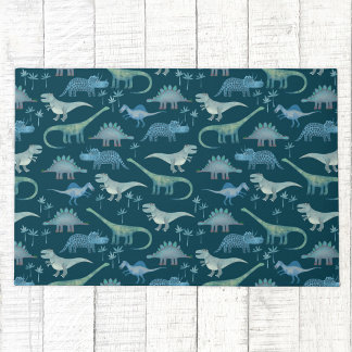 Dark Green Cute Dinosaur Pattern Deurmat