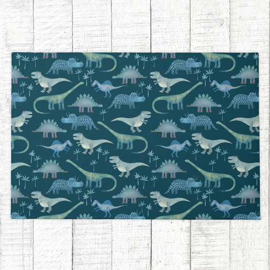 Dark Green Cute Dinosaur Pattern Deurmat