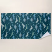 Dark Green Cute Dinosaur Pattern Strandlaken (Voorkant)
