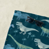 Dark Green Cute Dinosaur Pattern Strandlaken (In situ)