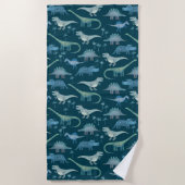 Dark Green Cute Dinosaur Pattern Strandlaken (Voorkant)