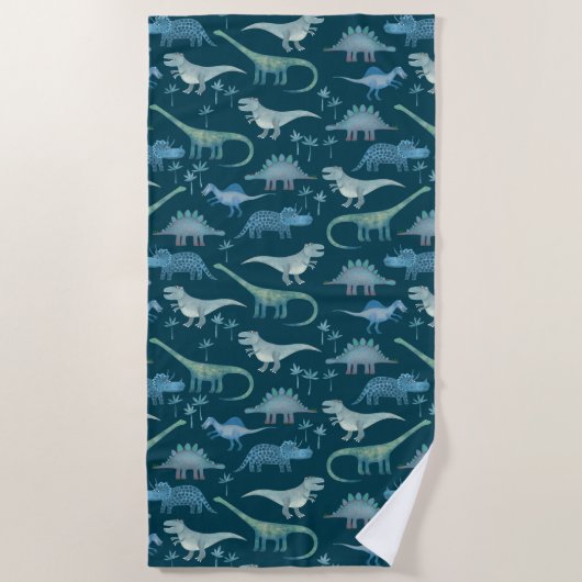 Dark Green Cute Dinosaur Pattern Strandlaken (Voorkant)