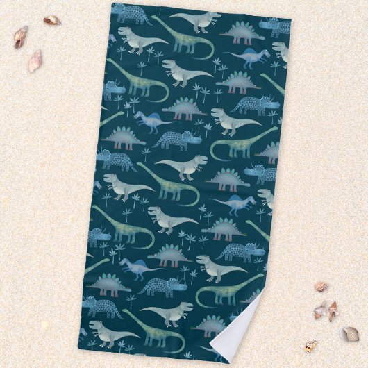 Dark Green Cute Dinosaur Pattern Strandlaken