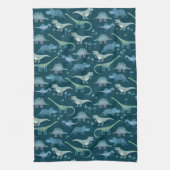 Dark Green Cute Dinosaur Pattern Theedoek (Verticaal)