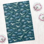 Dark Green Cute Dinosaur Pattern Theedoek<br><div class="desc">Fun triceratops,  Tyrannosaurus rex,  diplodocus,  spinosaurus en stegosaurus patroon,  perfect voor uw favoriete paleontoloog.</div>