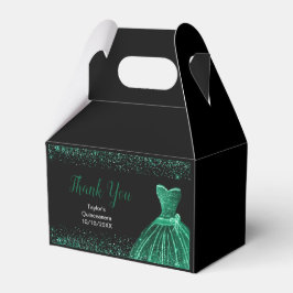 Dark Green Dress Faux Glitter Quinceanera Bedankdoosjes