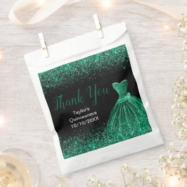 Dark Green Dress Faux Glitter Quinceanera Bedankzakje