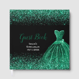 Dark Green Dress Faux Glitter Quinceanera Gastenboek