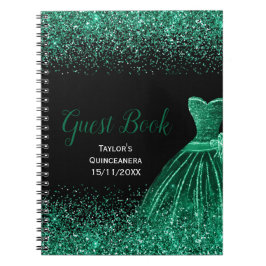 Dark Green Dress Faux Glitter Quinceanera Guest  Notitieboek
