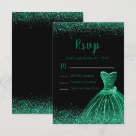 Dark Green Dress Faux Glitter Quinceanera RSVP Kaartje