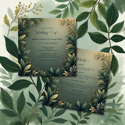 dark green elegant nature wedding all in one  kaart