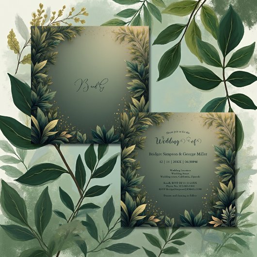 dark green elegant nature wedding kaart