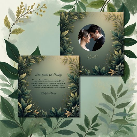 dark green elegant nature wedding photo bedankkaart