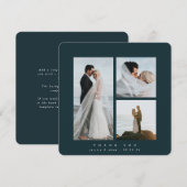 Dark Green Elegant Square Three Photo Wedding Bedankkaart (Voorkant / Achterkant)
