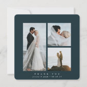Dark Green Elegant Square Three Photo Wedding Bedankkaart (Voorkant)