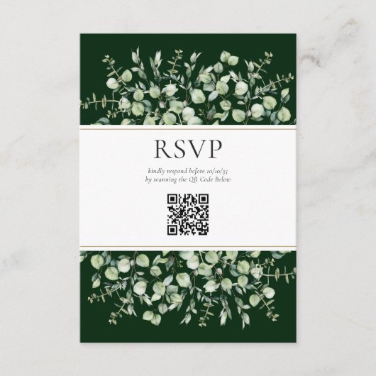 Dark Green Eucalyptus QR Code Wedding RSVP  Informatiekaartje (Voorkant)