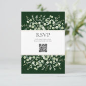 Dark Green Eucalyptus QR Code Wedding RSVP  Informatiekaartje (Staand voorkant)
