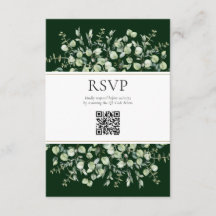 Dark Green Eucalyptus QR Code Wedding RSVP 