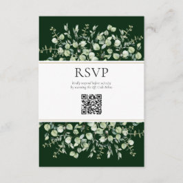 Dark Green Eucalyptus QR Code Wedding RSVP  Informatiekaartje