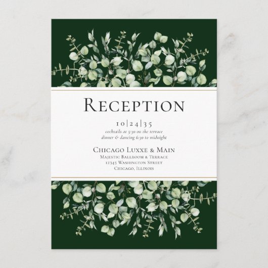 Dark Green Eucalyptus Wedding Reception Informatiekaartje (Voorkant)