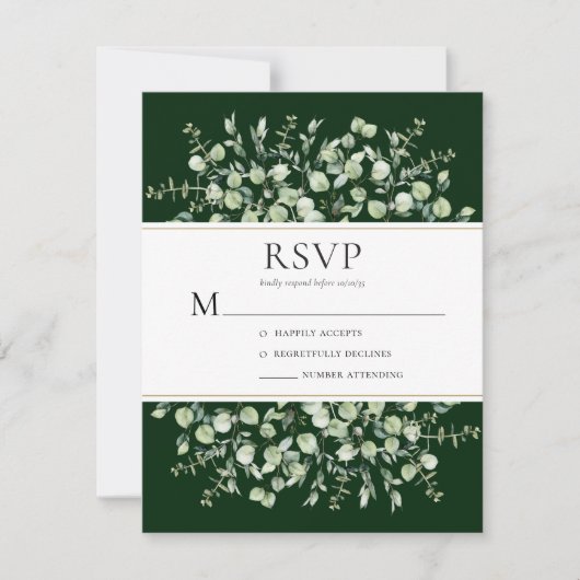 Dark Green Eucalyptus Wedding RSVP Kaartje (Voorkant)