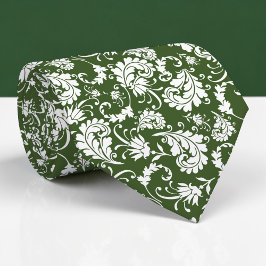 Dark Green Floral Pattern Custom Necktie Stropdas