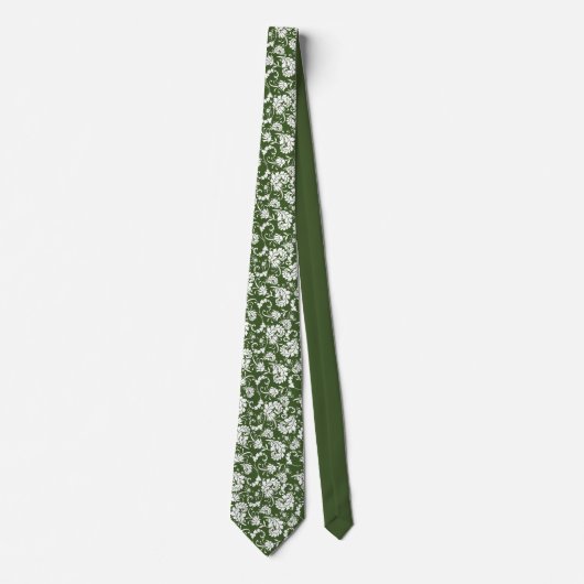 Dark Green Floral Pattern Custom Necktie Stropdas (Voorkant)