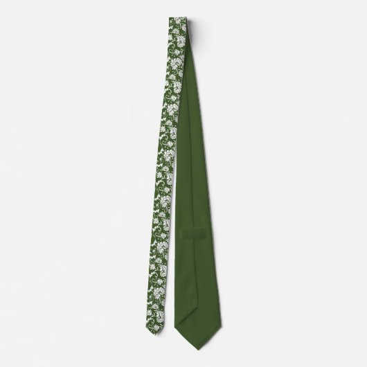 Dark Green Floral Pattern Custom Necktie Stropdas (Achterkant)